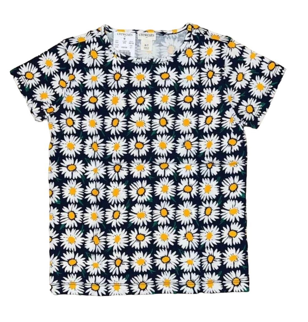 NWT J. Crew Girls' Navy, White & Gold Daisy Graphic Cotton Tee
